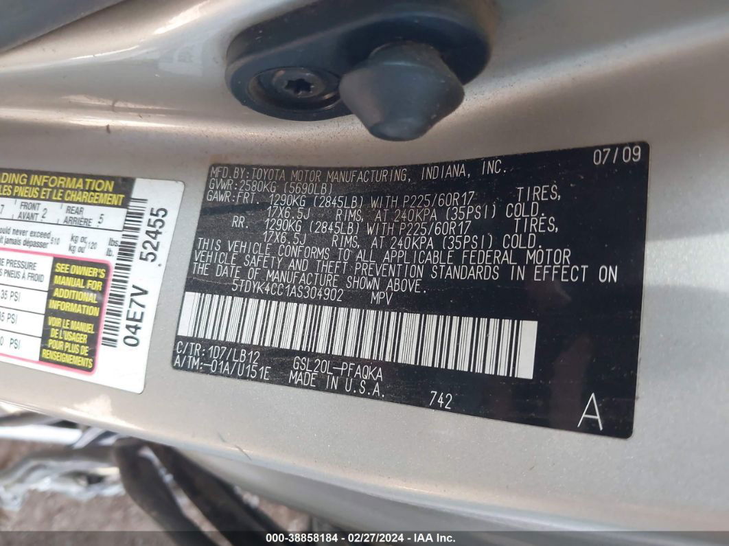 2010 Toyota Sienna Xle Silver vin: 5TDYK4CC1AS304902