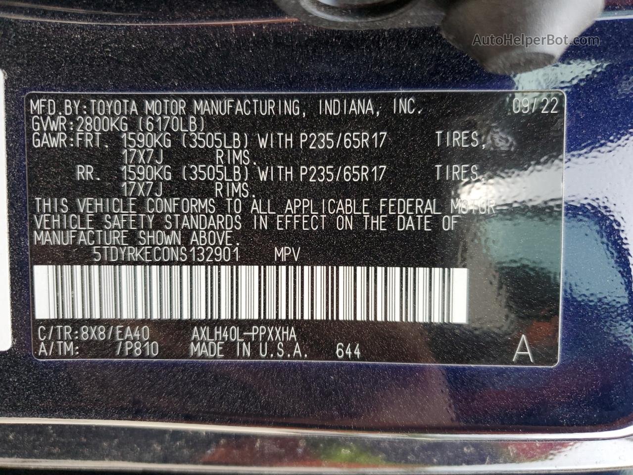2022 Toyota Sienna Xle Blue vin: 5TDYRKEC0NS132901