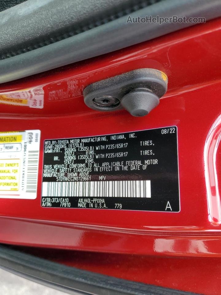 2022 Toyota Sienna Xle Красный vin: 5TDYRKEC2NS129661