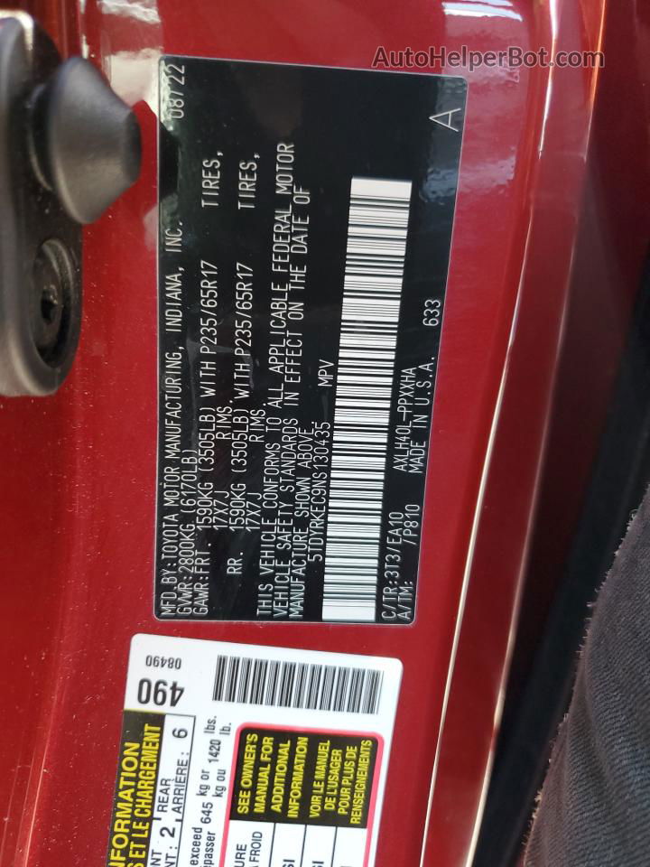 2022 Toyota Sienna Xle Красный vin: 5TDYRKEC9NS130435