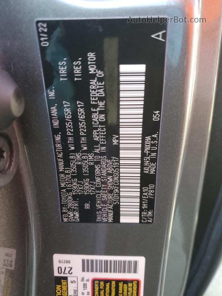 2022 Toyota Sienna Xle Gray vin: 5TDYSKFC0NS051917