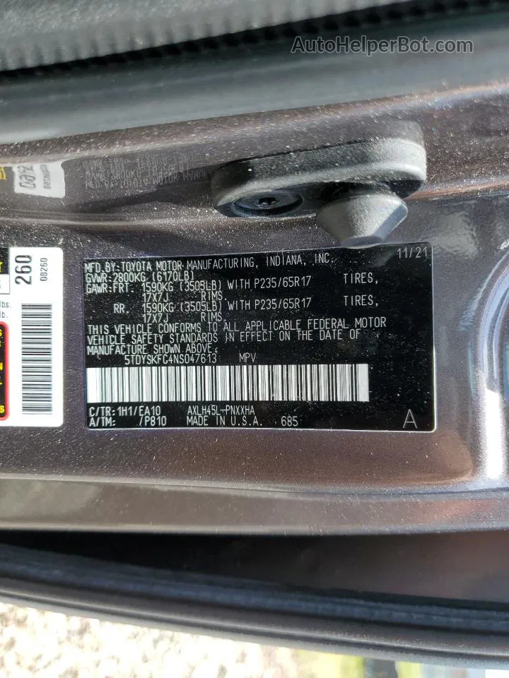 2022 Toyota Sienna Xle Gray vin: 5TDYSKFC4NS047613