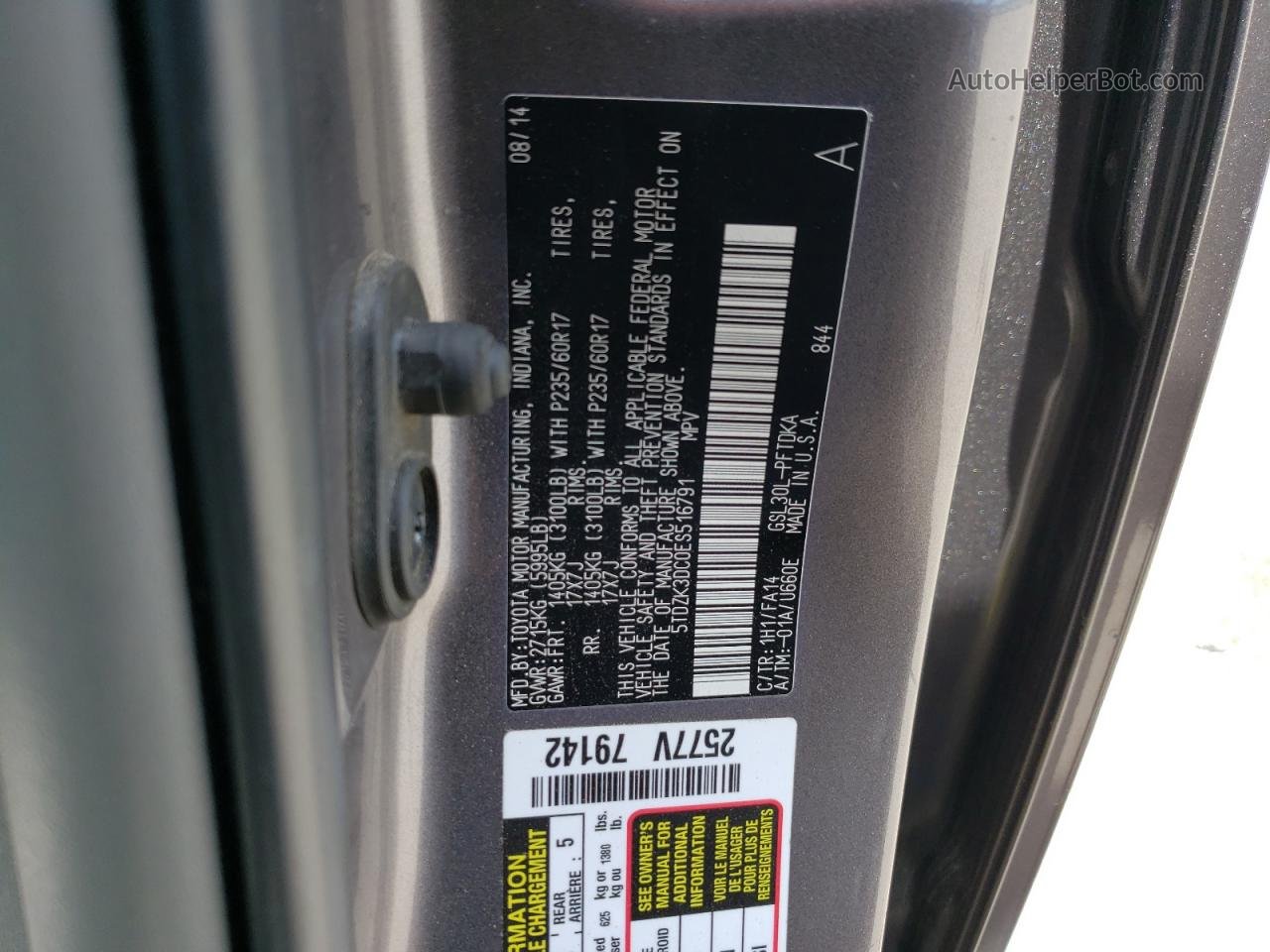 2014 Toyota Sienna  Silver vin: 5TDZK3DC0ES516791