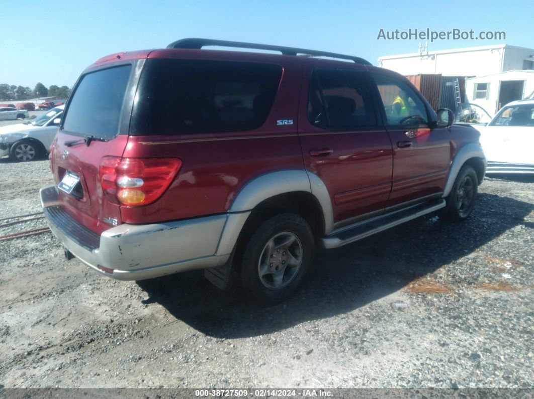 2002 Toyota Sequoia Sr5 V8 Maroon vin: 5TDZT34A62S106102