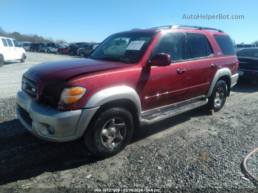 2002 Toyota Sequoia Sr5 V8 Maroon vin: 5TDZT34A62S106102