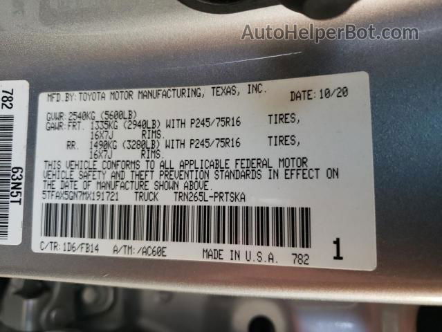 2021 Toyota Tacoma Double Cab Silver vin: 5TFAX5GN7MX191721