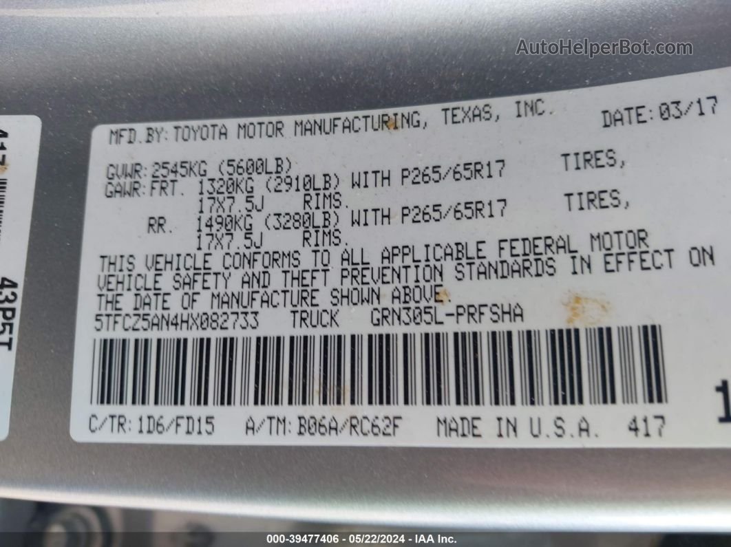 2017 Toyota Tacoma Trd Sport Silver vin: 5TFCZ5AN4HX082733