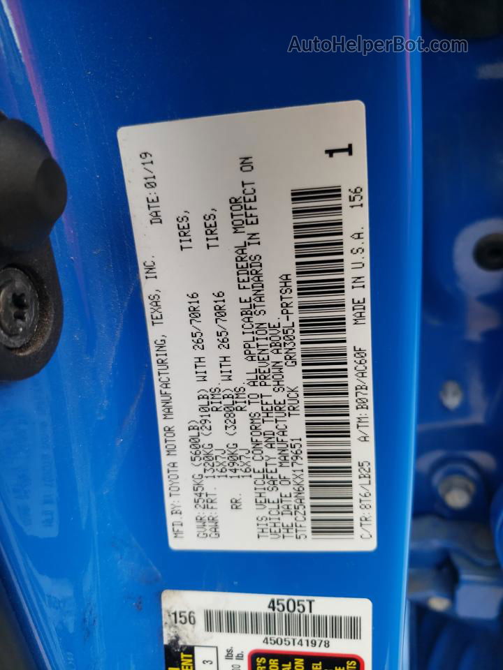 2019 Toyota Tacoma Double Cab Blue vin: 5TFCZ5AN6KX179651