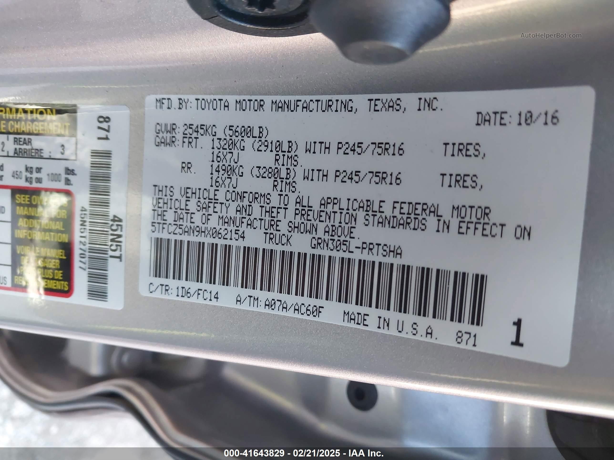 2017 Toyota Tacoma Sr5 V6 Silver vin: 5TFCZ5AN9HX062154