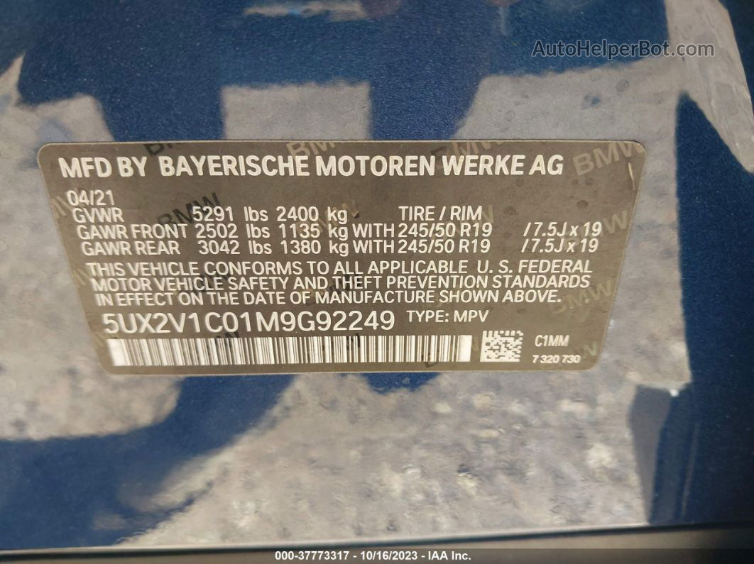 2021 Bmw X4  Xdrive30i Blue vin: 5UX2V1C01M9G92249