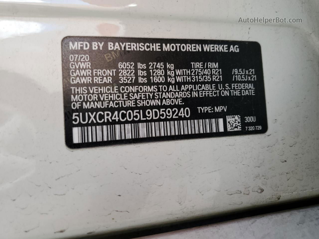 2020 Bmw X5 Sdrive 40i White vin: 5UXCR4C05L9D59240