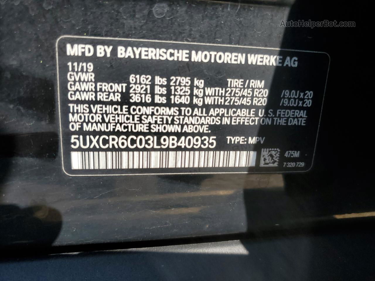 2020 Bmw X5 Xdrive40i Черный vin: 5UXCR6C03L9B40935