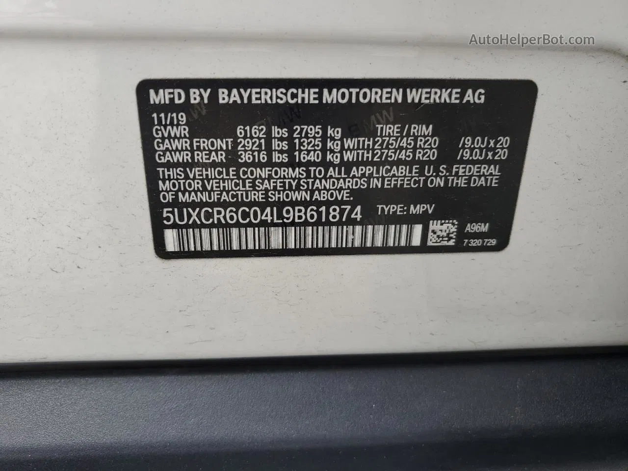 2020 Bmw X5 Xdrive40i Белый vin: 5UXCR6C04L9B61874