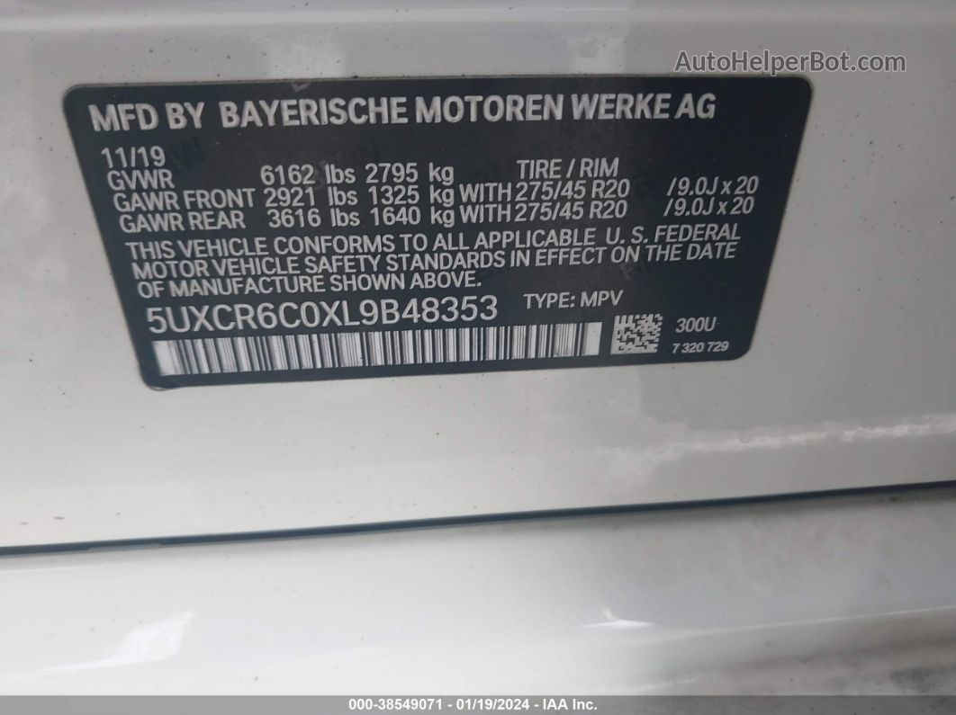 2020 Bmw X5 Xdrive40i White vin: 5UXCR6C0XL9B48353