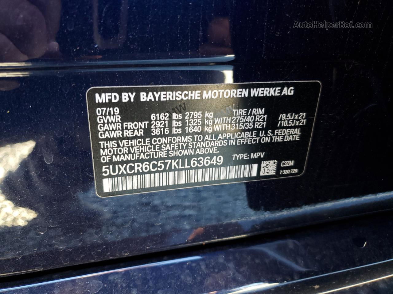 2019 Bmw X5 Xdrive40i Blue vin: 5UXCR6C57KLL63649