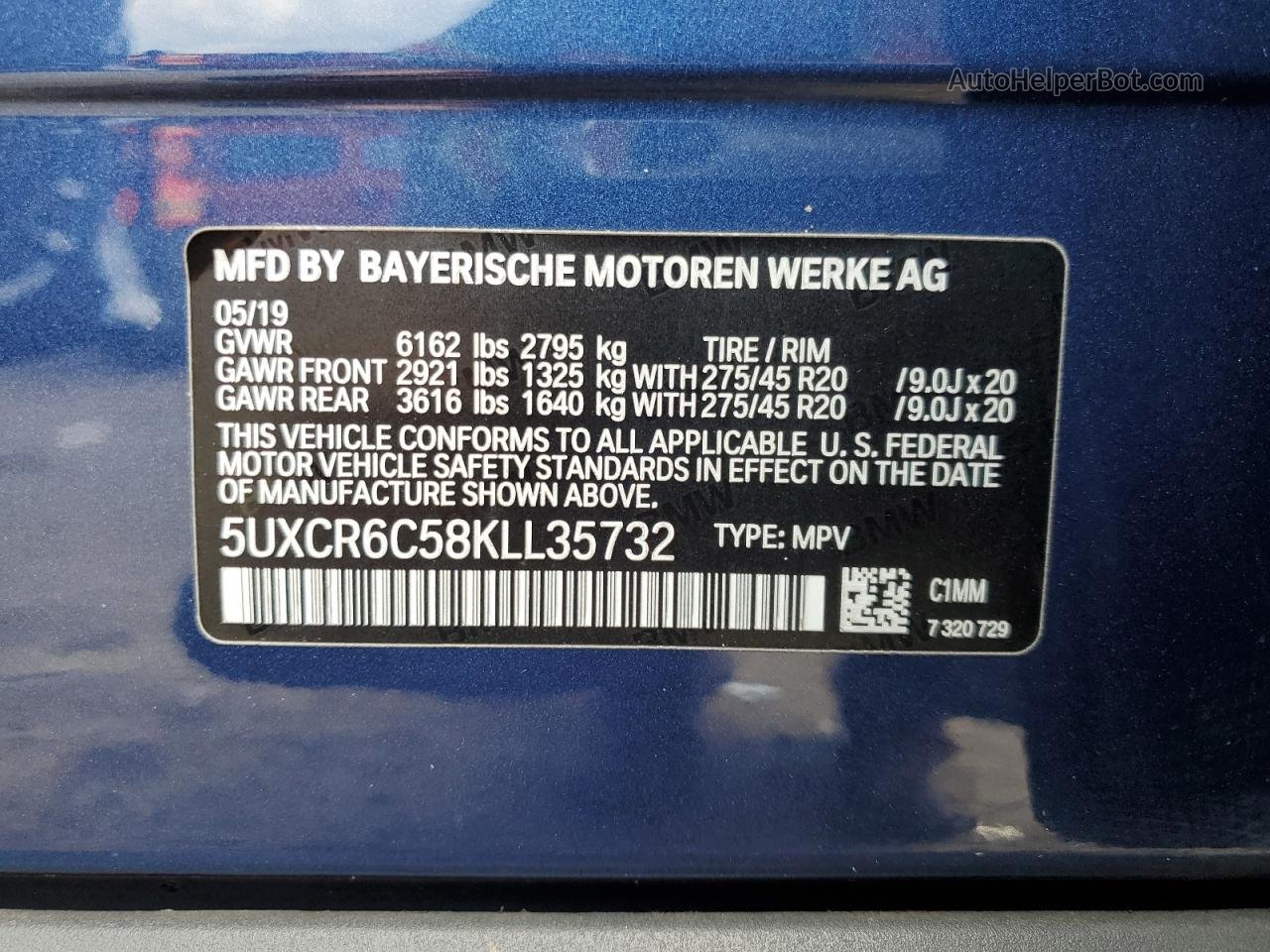 2019 Bmw X5 Xdrive40i Blue vin: 5UXCR6C58KLL35732