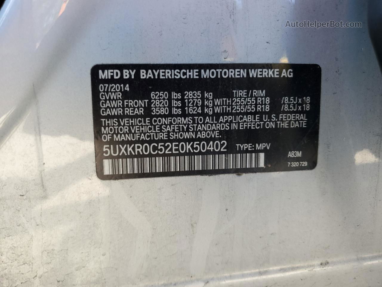 2014 Bmw X5 Xdrive35i Серебряный vin: 5UXKR0C52E0K50402