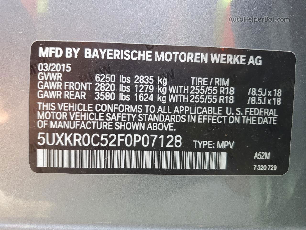2015 Bmw X5 Xdrive35i Gray vin: 5UXKR0C52F0P07128