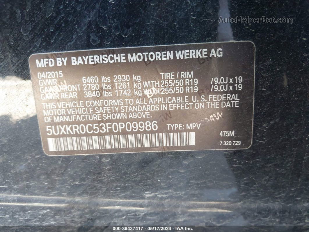 2015 Bmw X5 Xdrive35i Черный vin: 5UXKR0C53F0P09986