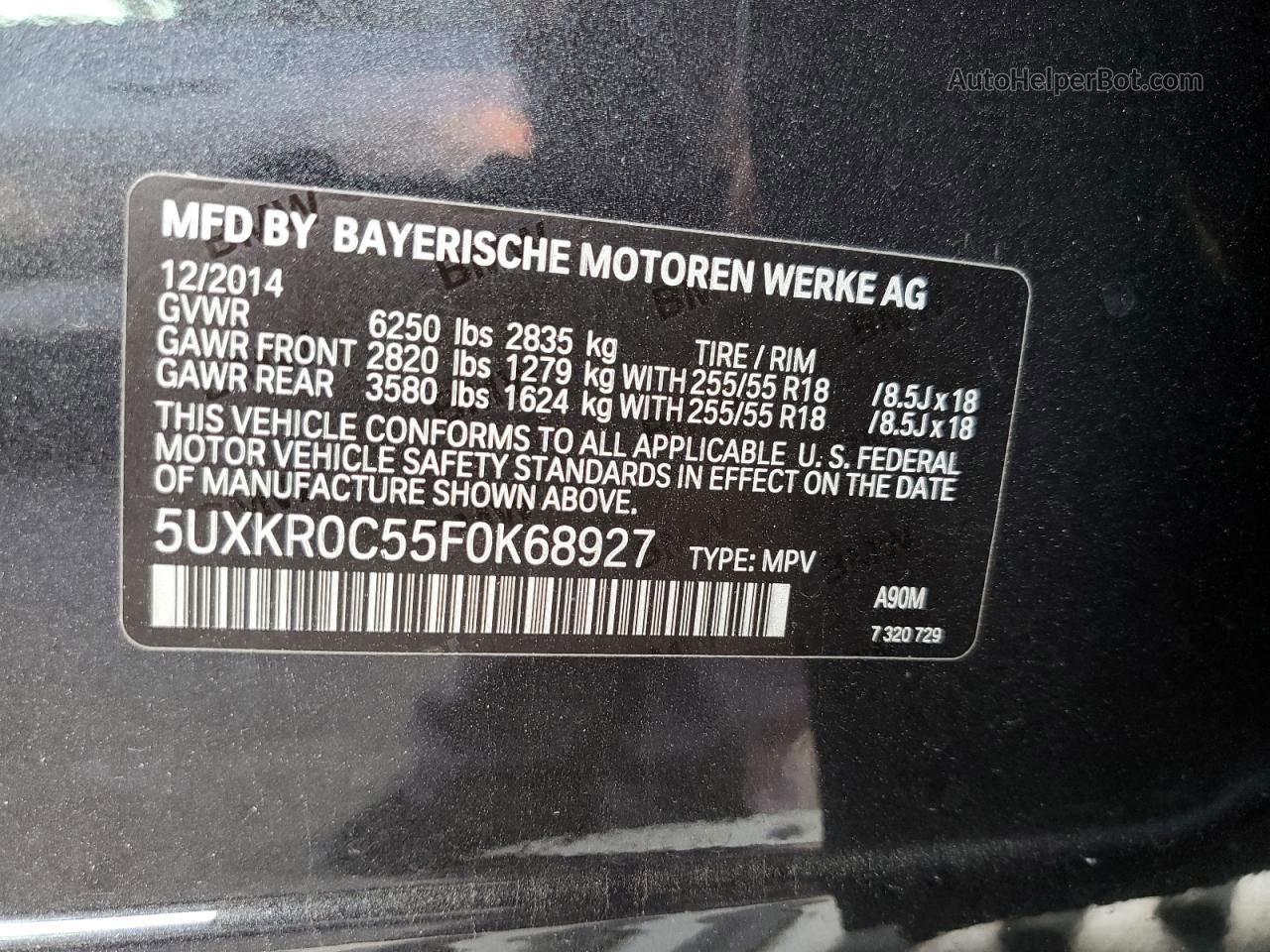 2015 Bmw X5 Xdrive35i Угольный vin: 5UXKR0C55F0K68927