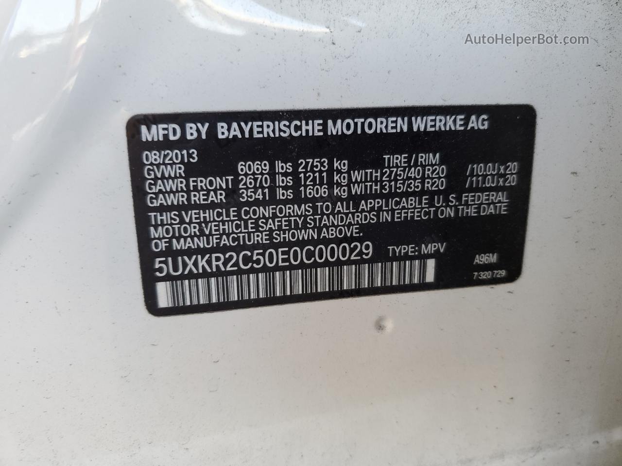 2014 Bmw X5 Sdrive35i Белый vin: 5UXKR2C50E0C00029