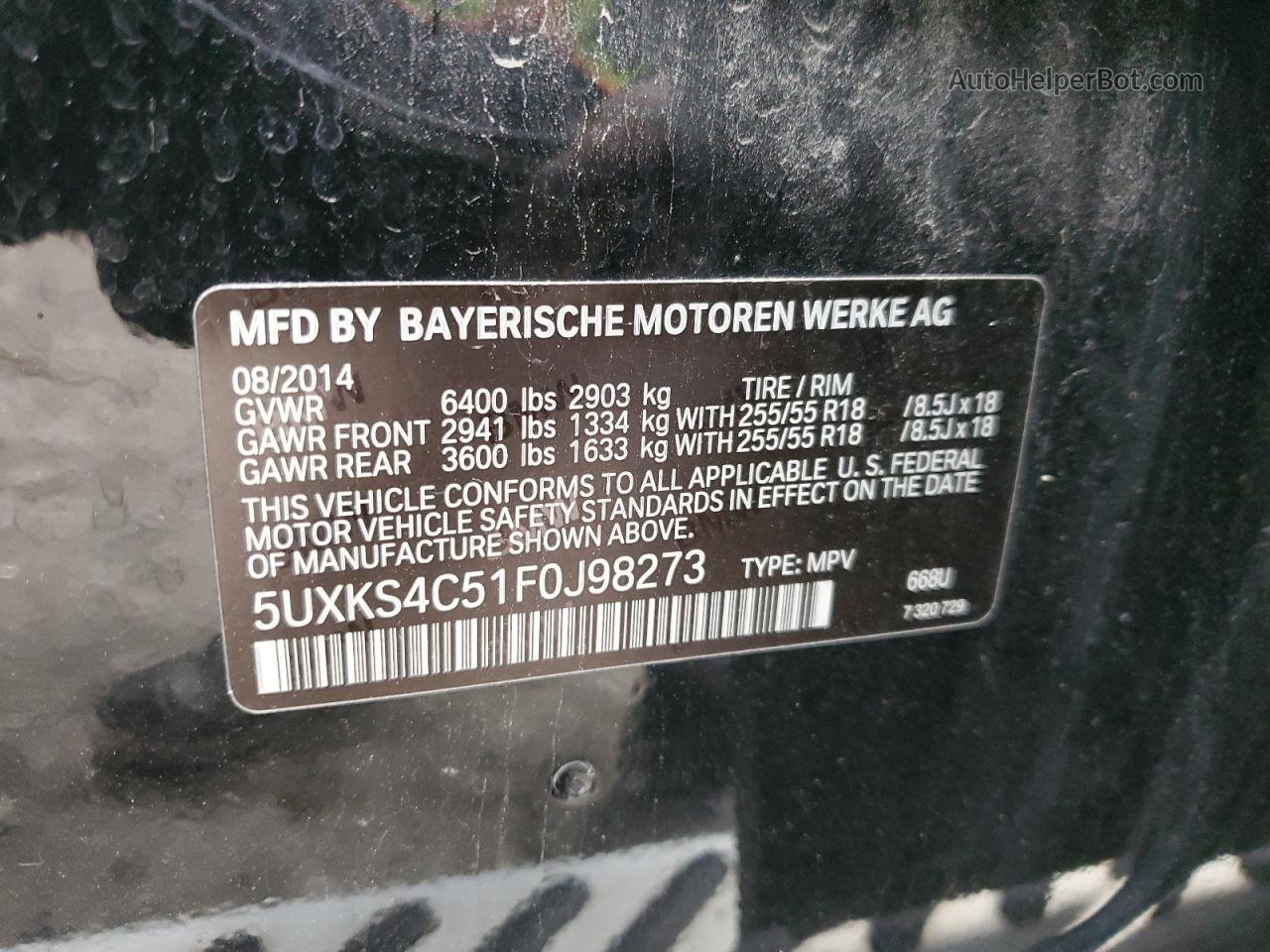 2015 Bmw X5 Xdrive35d Черный vin: 5UXKS4C51F0J98273