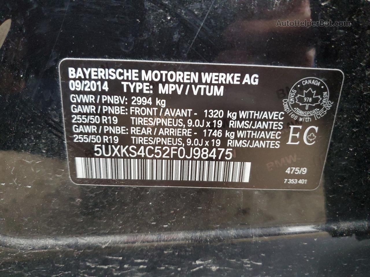 2015 Bmw X5 Xdrive35d Черный vin: 5UXKS4C52F0J98475