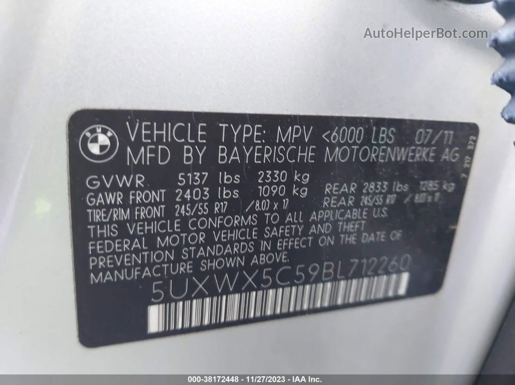 2011 Bmw X3 Xdrive28i Серебряный vin: 5UXWX5C59BL712260