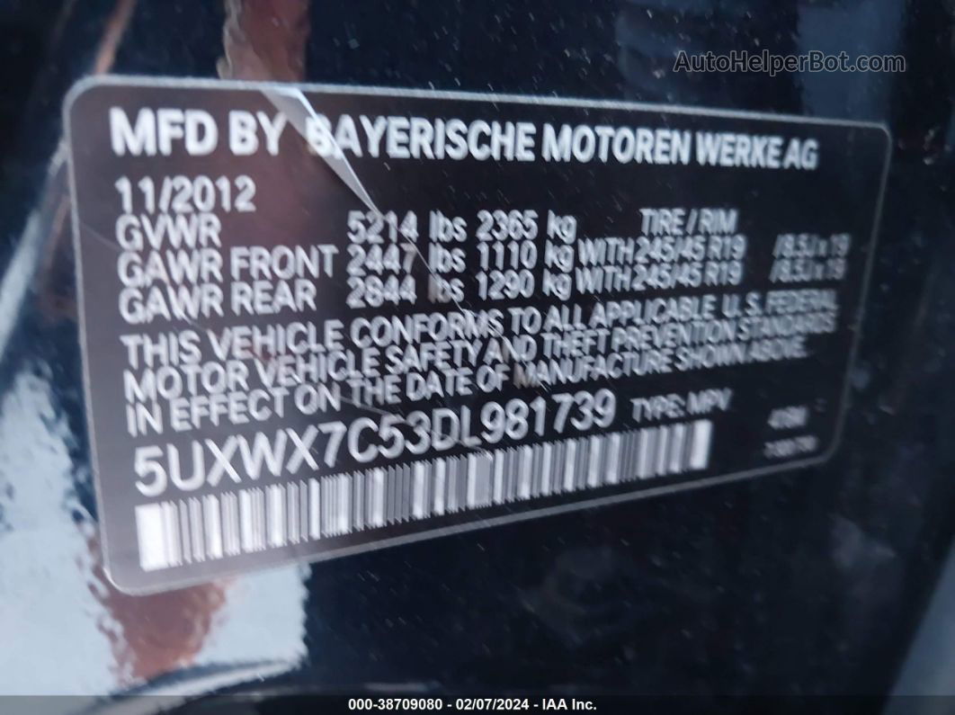 2013 Bmw X3 Xdrive35i Черный vin: 5UXWX7C53DL981739