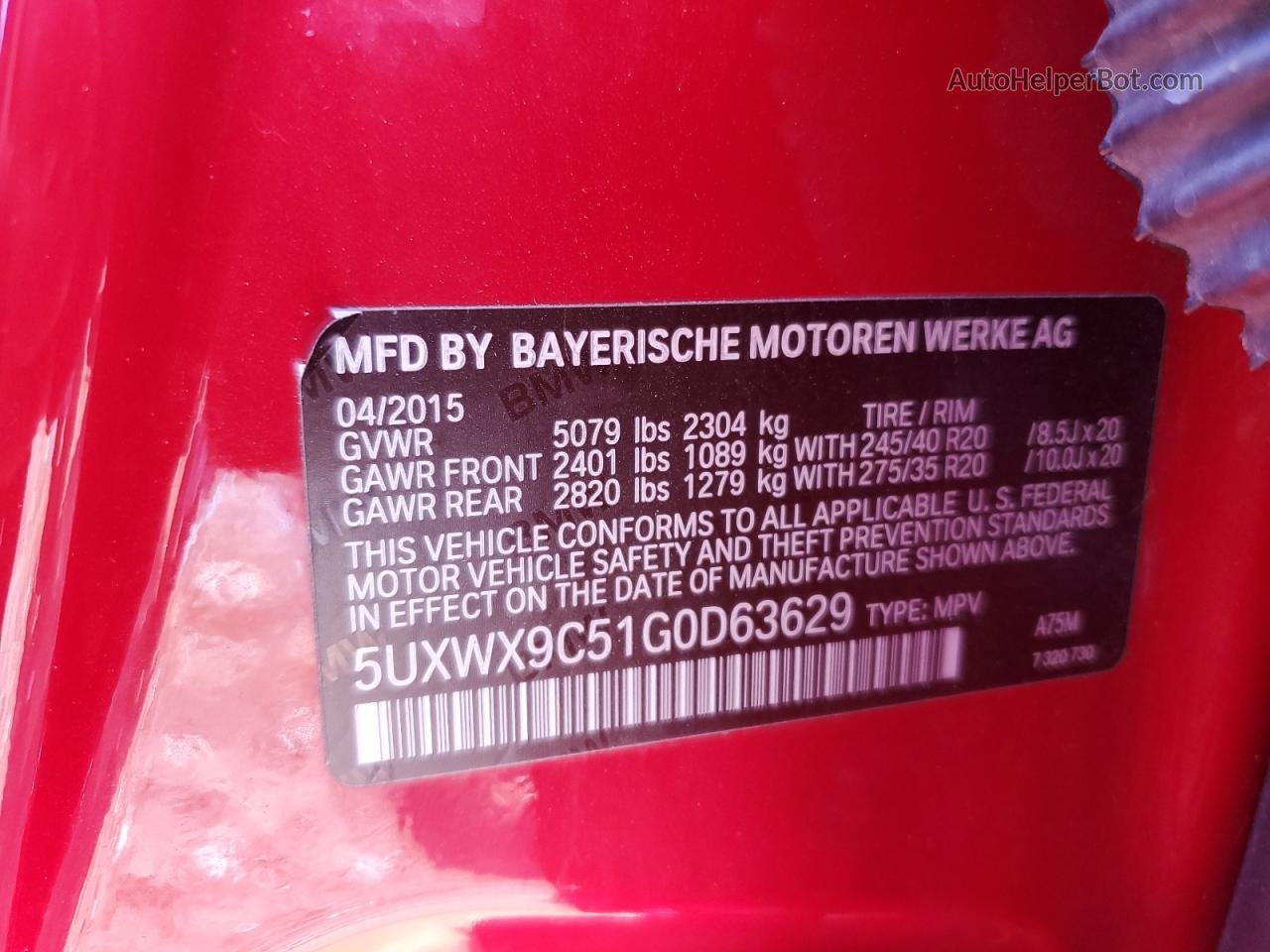 2016 Bmw X3 Xdrive28i Красный vin: 5UXWX9C51G0D63629