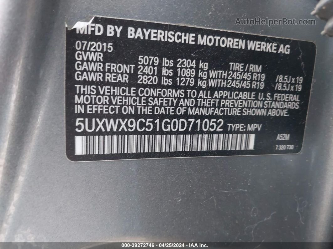 2016 Bmw X3 Xdrive28i Серый vin: 5UXWX9C51G0D71052