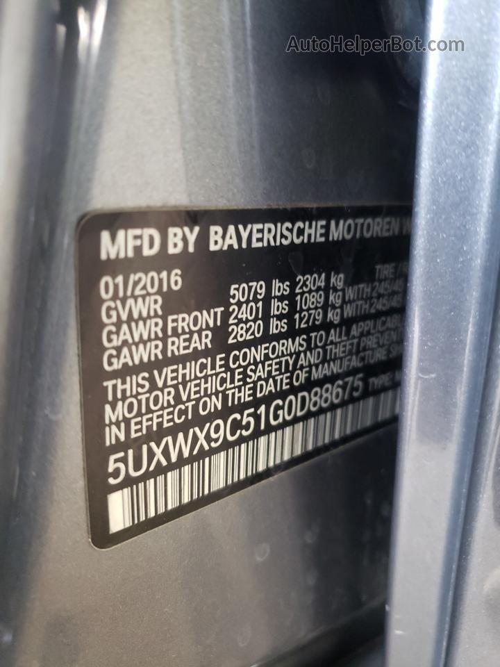 2016 Bmw X3 Xdrive28i Серый vin: 5UXWX9C51G0D88675