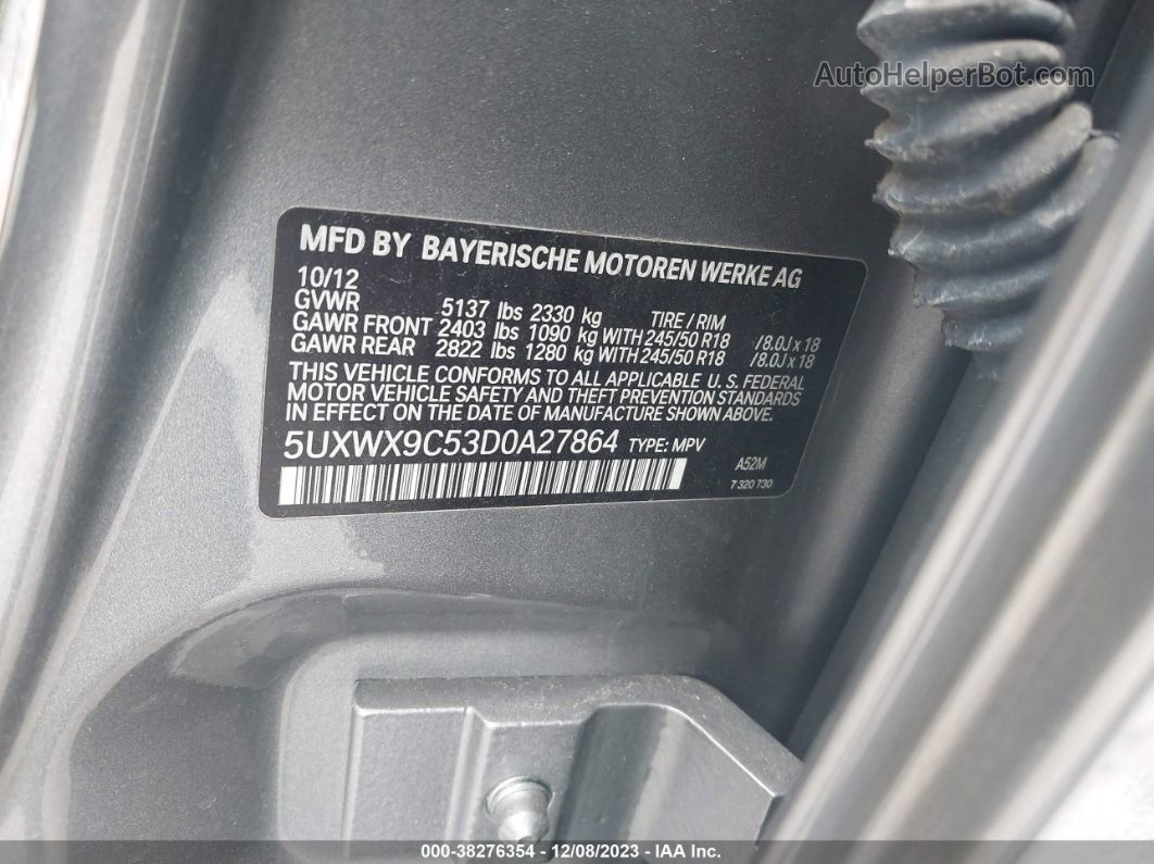 2013 Bmw X3 Xdrive28i Серый vin: 5UXWX9C53D0A27864