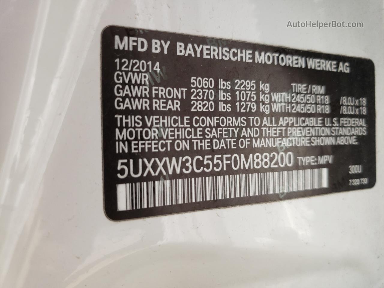2015 Bmw X4 Xdrive28i Белый vin: 5UXXW3C55F0M88200