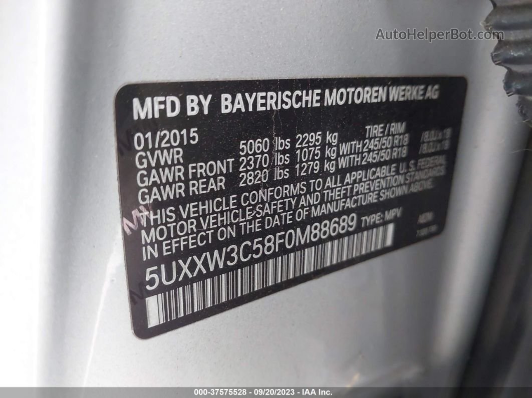 2015 Bmw X4 Xdrive28i Silver vin: 5UXXW3C58F0M88689