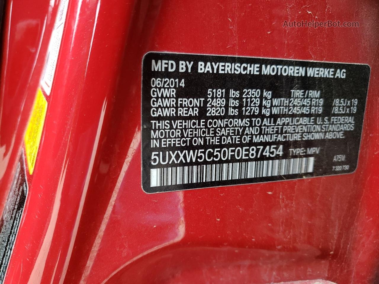 2015 Bmw X4 Xdrive35i Red vin: 5UXXW5C50F0E87454