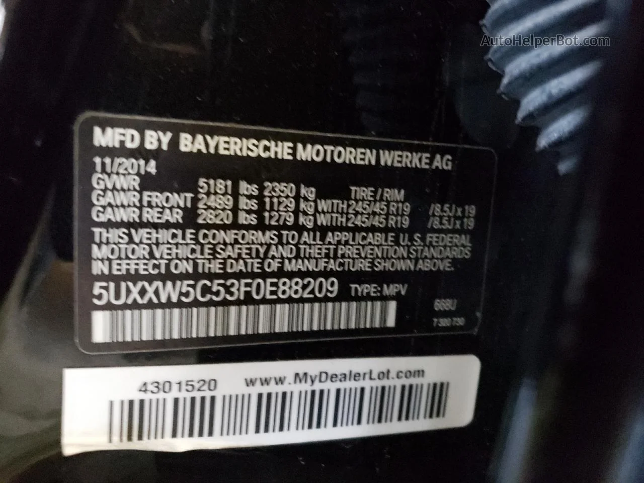 2015 Bmw X4 Xdrive35i Черный vin: 5UXXW5C53F0E88209