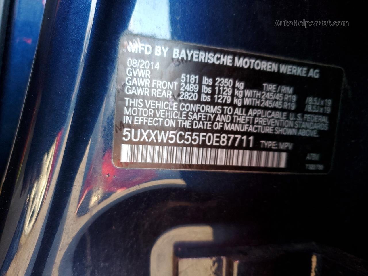 2015 Bmw X4 Xdrive35i Синий vin: 5UXXW5C55F0E87711