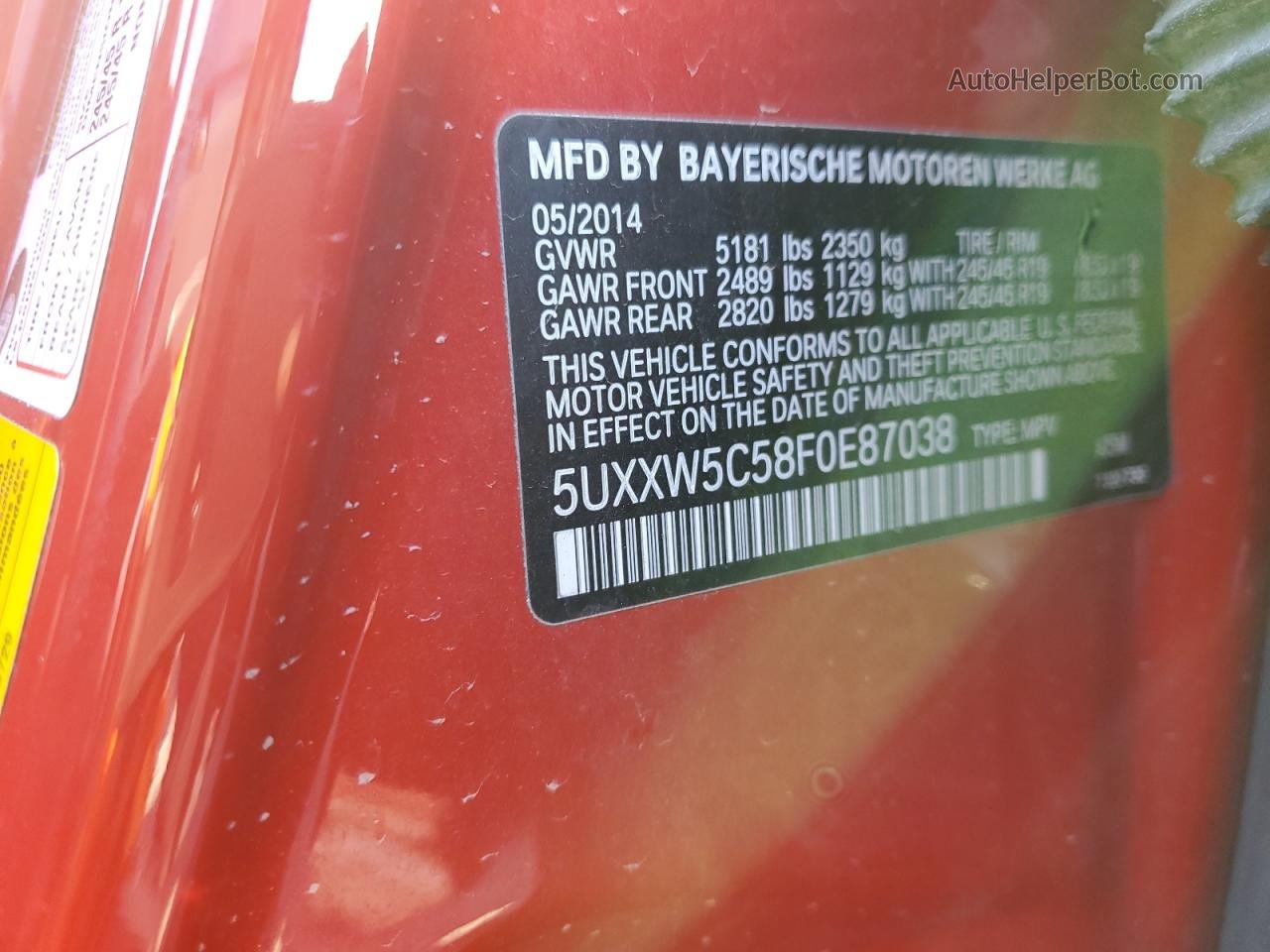 2015 Bmw X4 Xdrive35i Red vin: 5UXXW5C58F0E87038