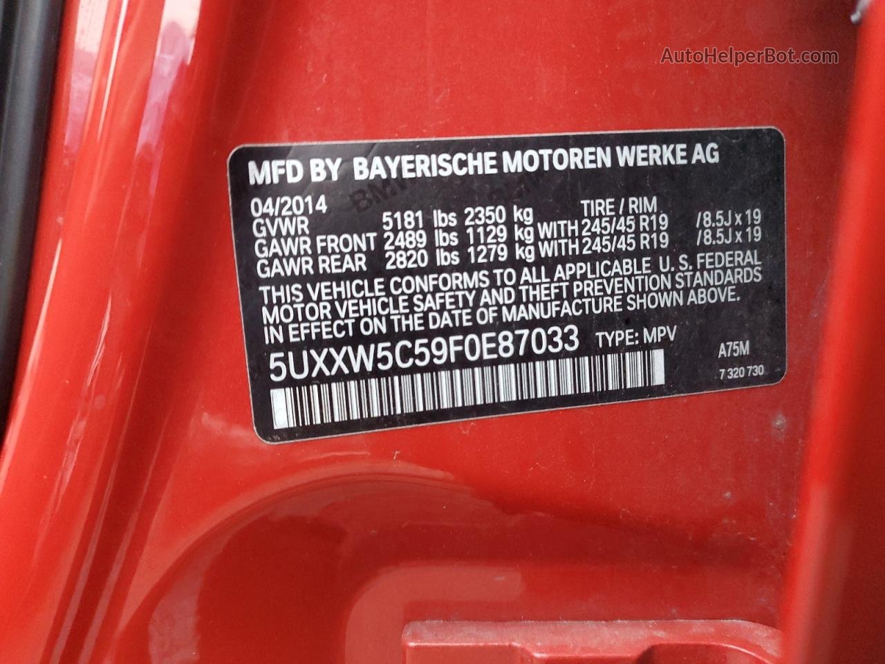 2015 Bmw X4 Xdrive35i Red vin: 5UXXW5C59F0E87033