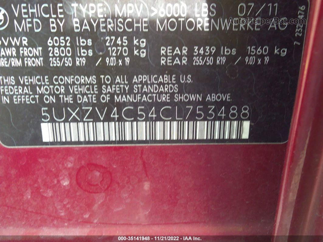 2012 Bmw X5 35i Maroon vin: 5UXZV4C54CL753488