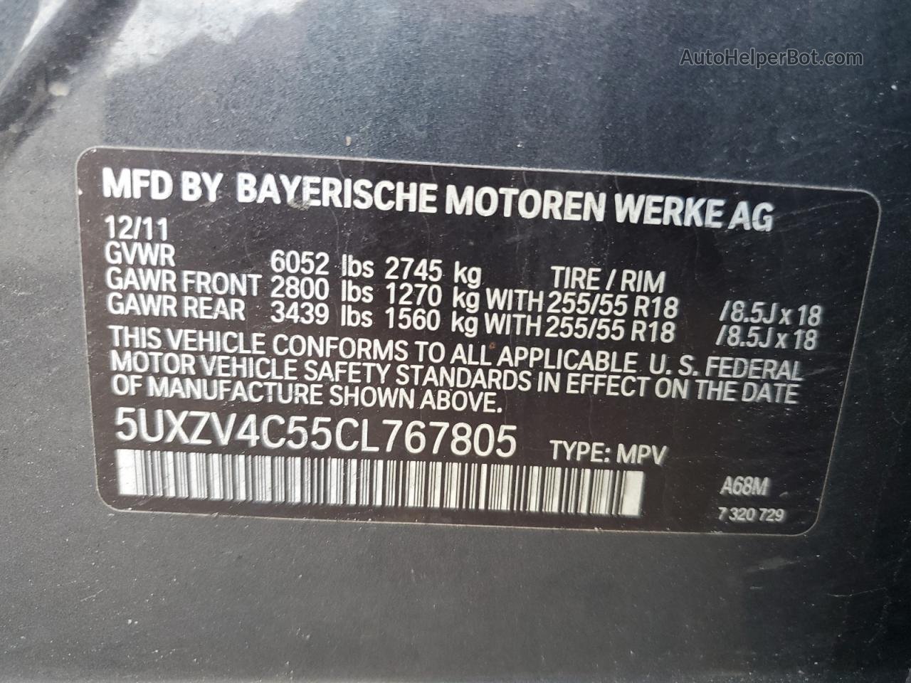 2012 Bmw X5 Xdrive35i Угольный vin: 5UXZV4C55CL767805