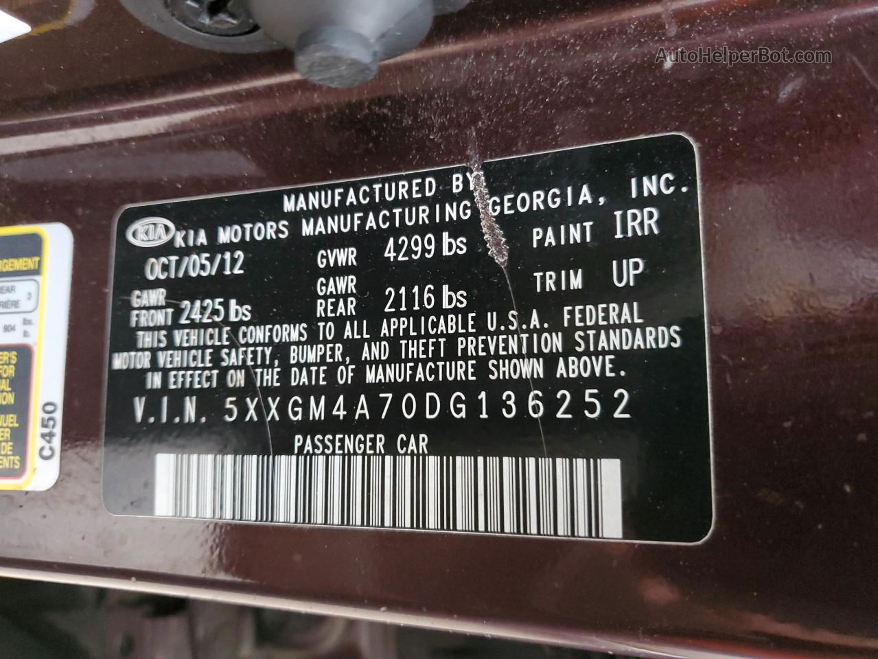 2013 Kia Optima Lx Maroon vin: 5XXGM4A70DG136252