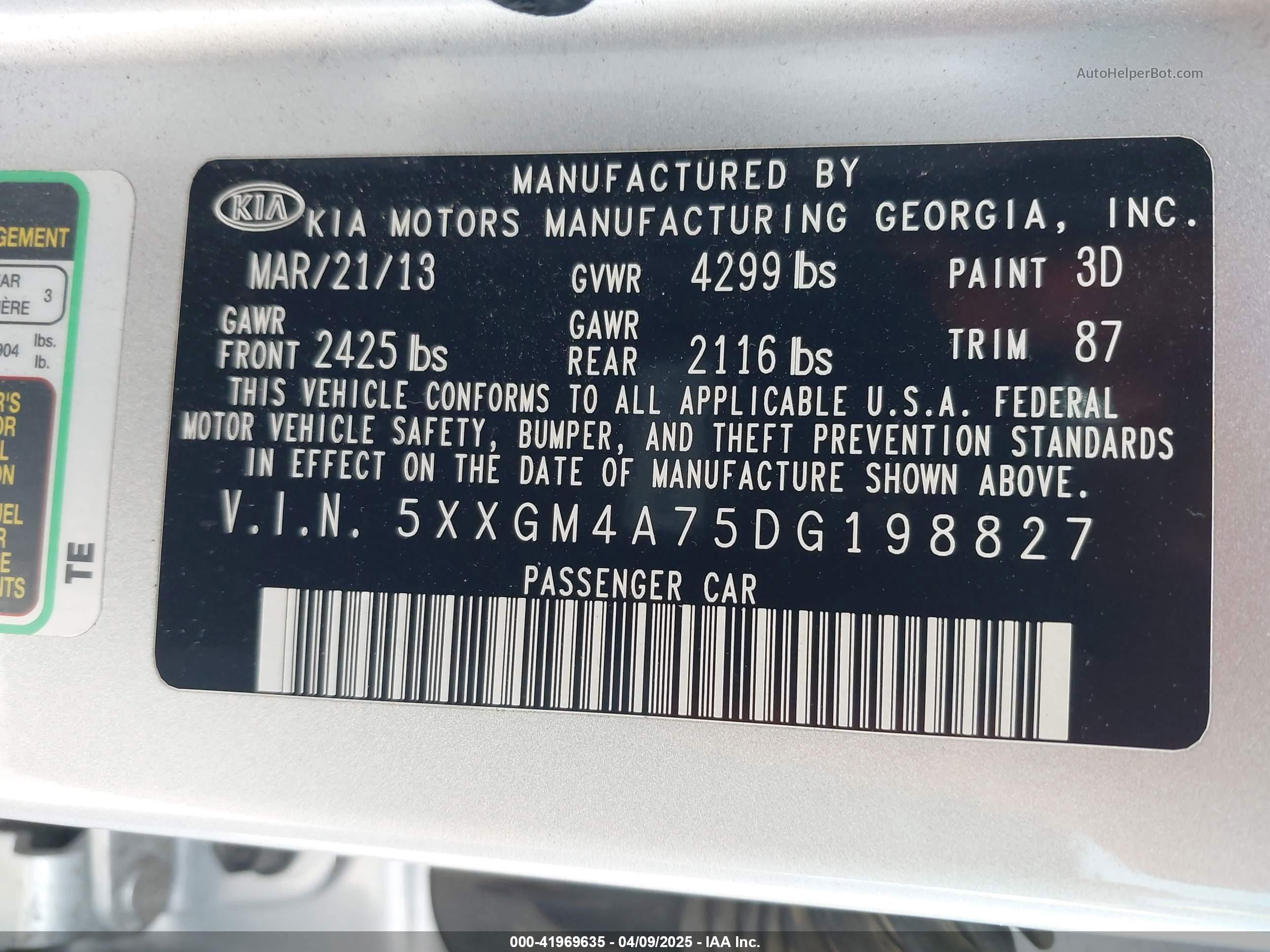 2013 Kia Optima Lx Серебряный vin: 5XXGM4A75DG198827