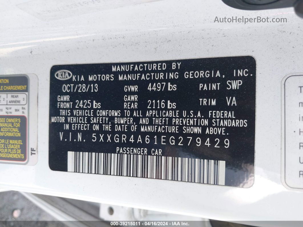 2014 Kia Optima Sxl Turbo White vin: 5XXGR4A61EG279429