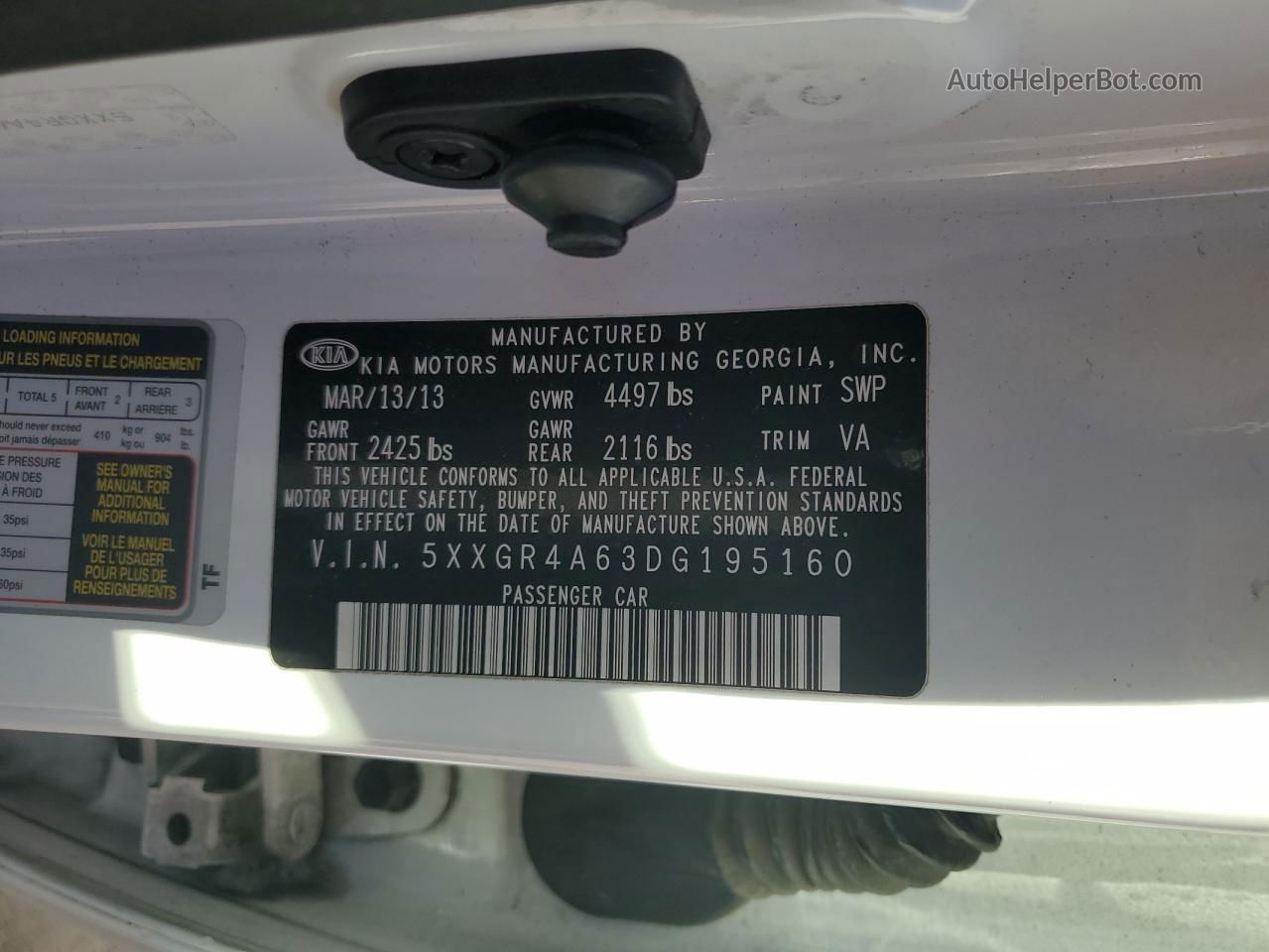 2013 Kia Optima Sx White vin: 5XXGR4A63DG195160