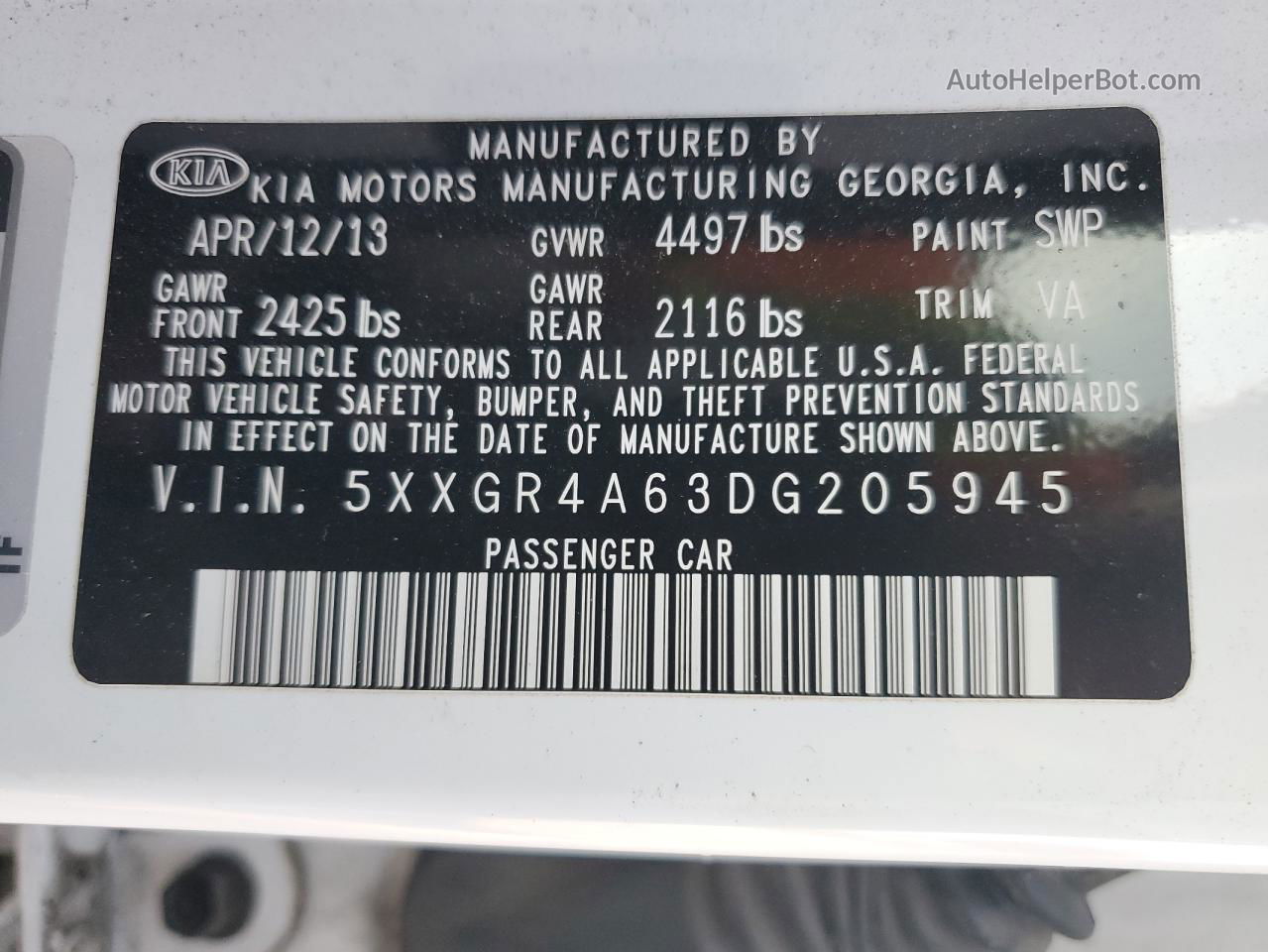 2013 Kia Optima Sx White vin: 5XXGR4A63DG205945