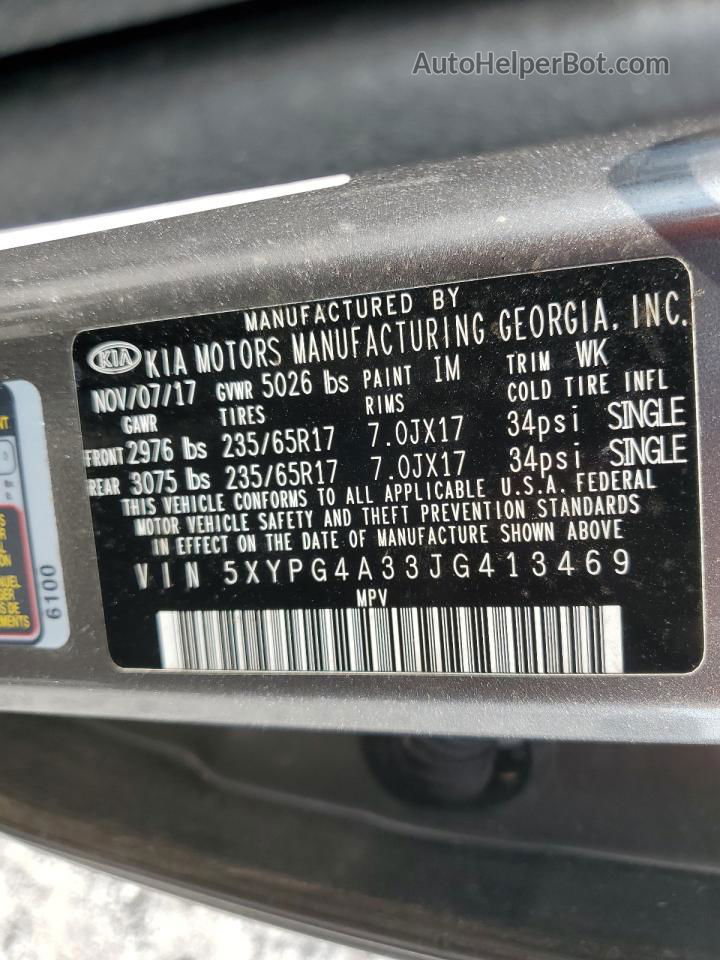 2018 Kia Sorento Lx Gray vin: 5XYPG4A33JG413469