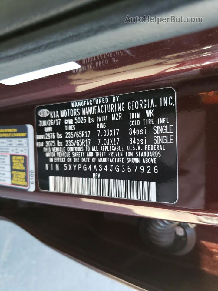 2018 Kia Sorento Lx Burgundy vin: 5XYPG4A34JG367926