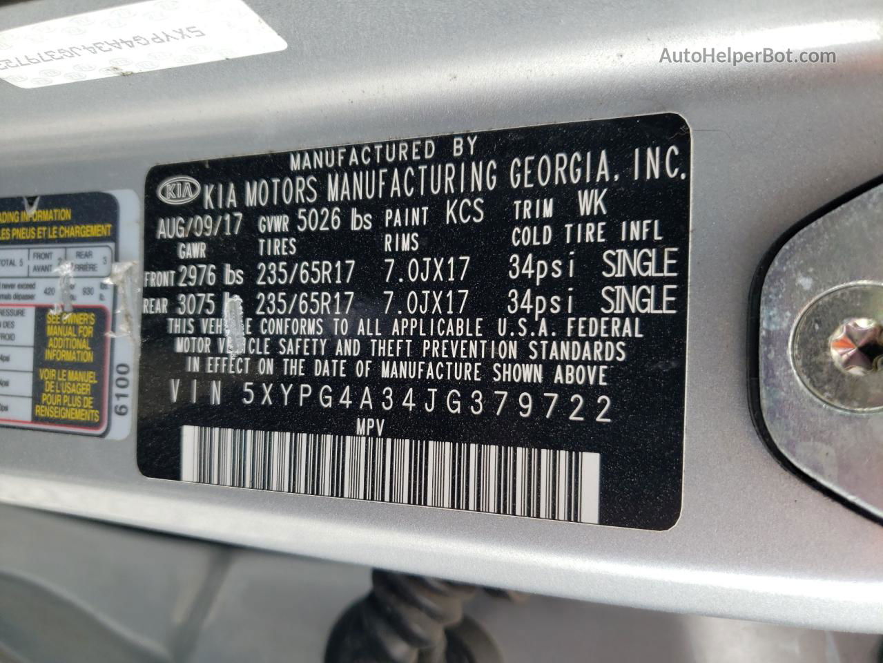 2018 Kia Sorento Lx Silver vin: 5XYPG4A34JG379722